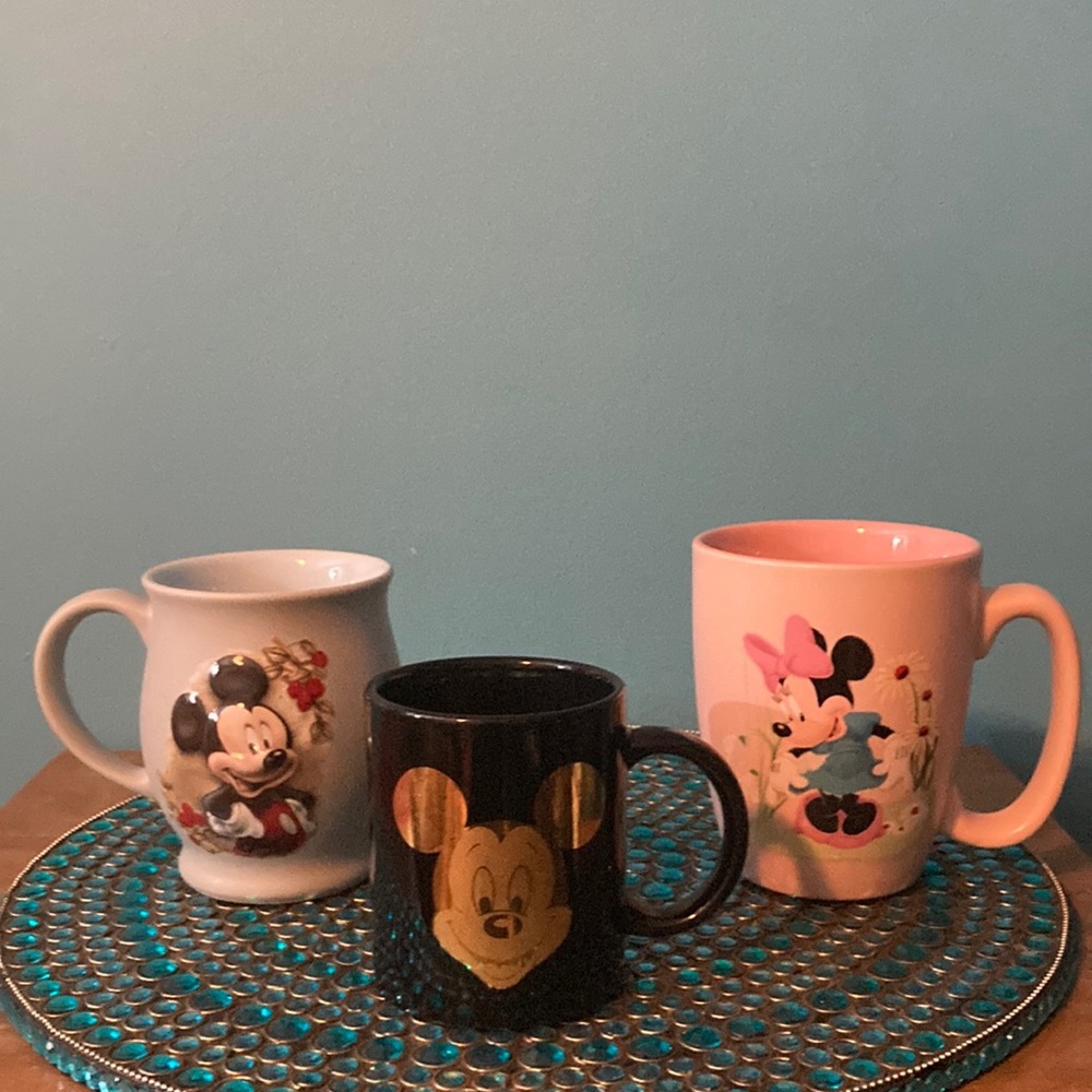 Disney Mickey and Minnie Mouse Mug Trio - Black, Light Blue, Pink